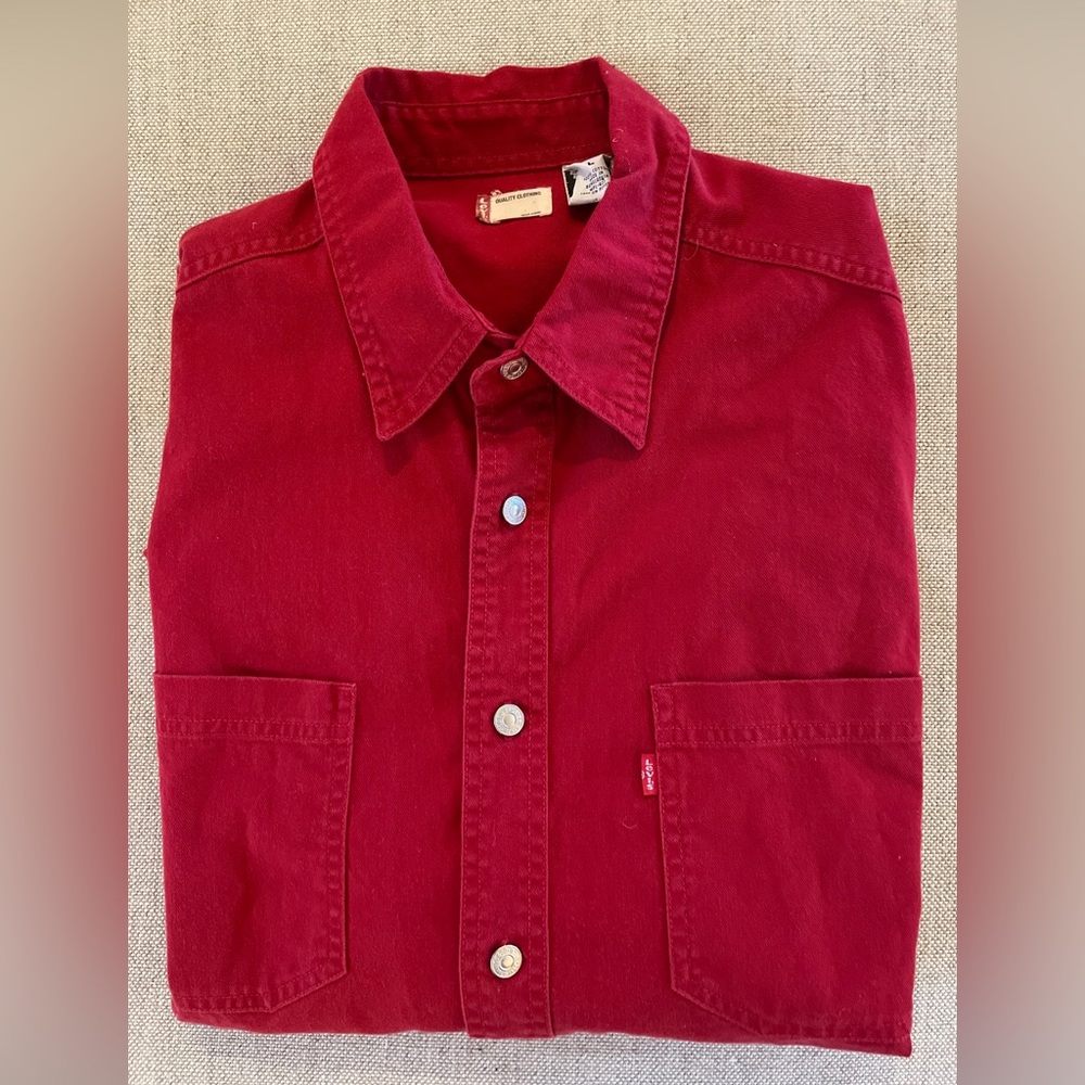LEVI’S Vintage Jean Rivet Button Denim Chores Overshirt Shirt in Red Size L